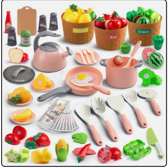 NEW| Kids Play Kitchen Set with Pink Utensils - Picture 1 of 4